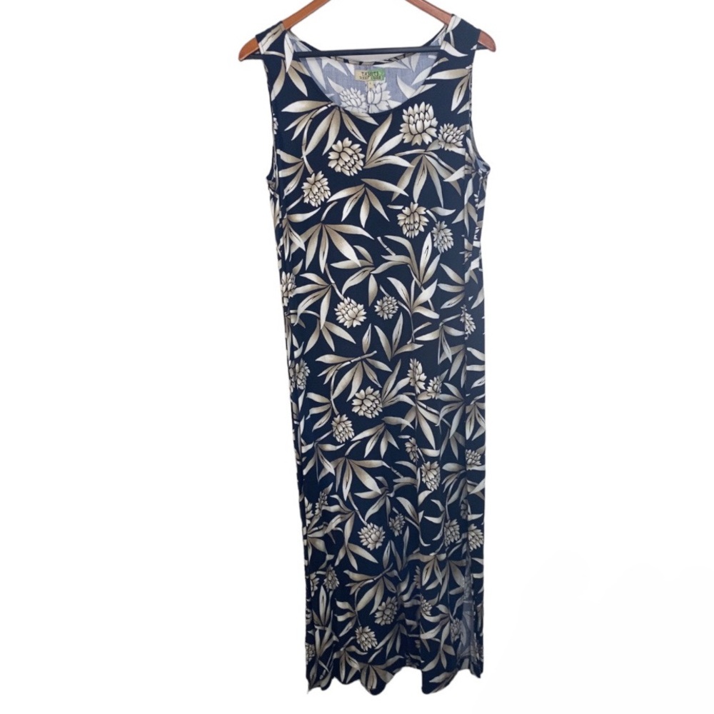 Tahiti Reef Club Hawaiian Tropical Floral Print Maxi Sheath Dress Women’s Large